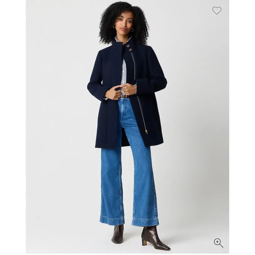 J. Crew Women's Long Sleeve City Coat With Button Neck Navy Blue Size 8P NWT